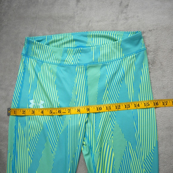 Under Armour Leggings Big Girls Youth LG Neon Yellow Blue HeatGear UPF 30 Yoga - Picture 7 of 10